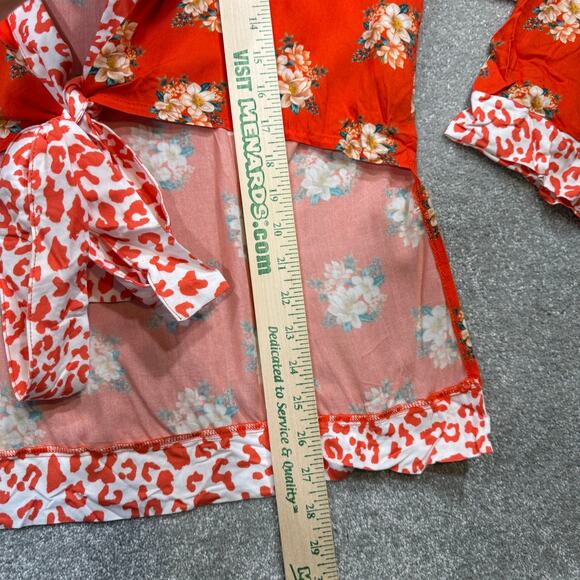 Farm Rio Anthropologie Kimono Open Front Coral Floral Animal Print One Size Fall - Picture 11 of 13
